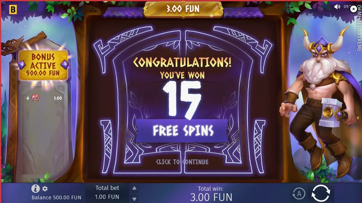 Pemandangan visual slot bertema Viking Gemhalla Xtreme dengan elemen petir dan simbol Nordik.