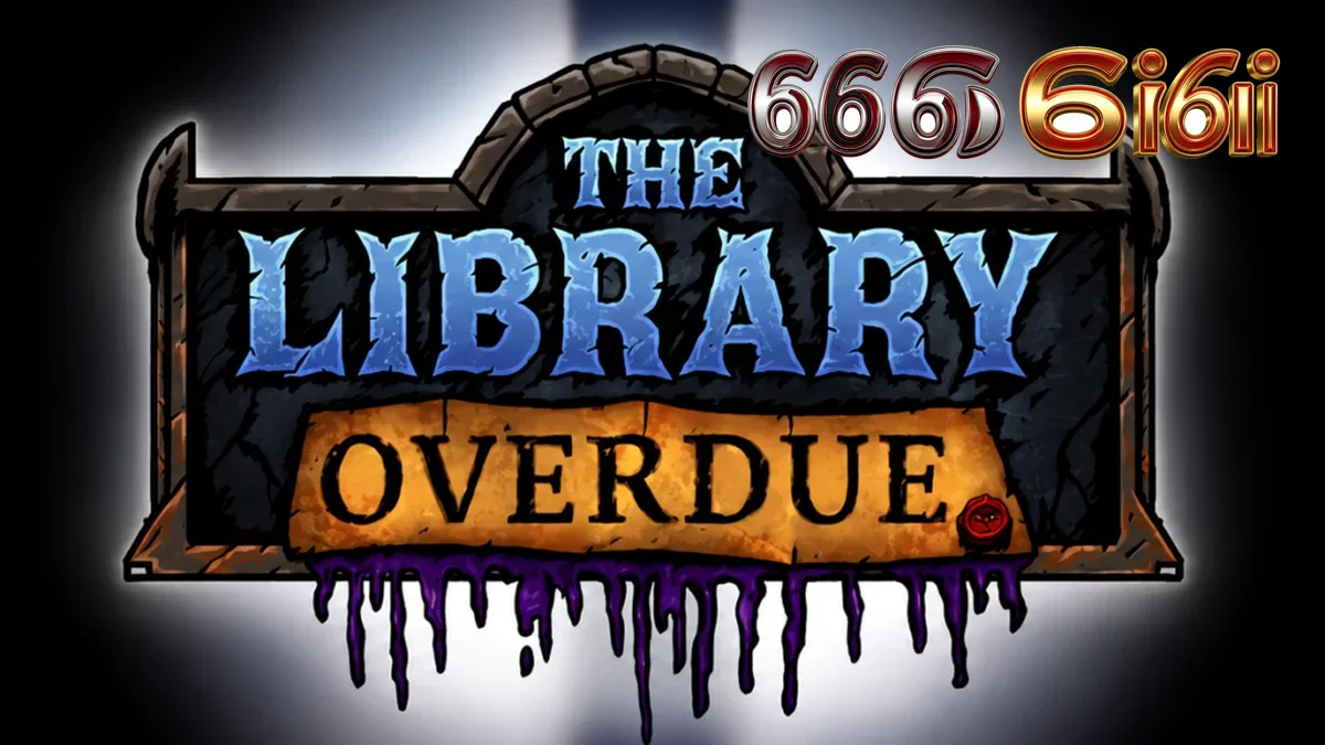 Tampilan visual slot The Library Overdue dengan tema perpustakaan gotik